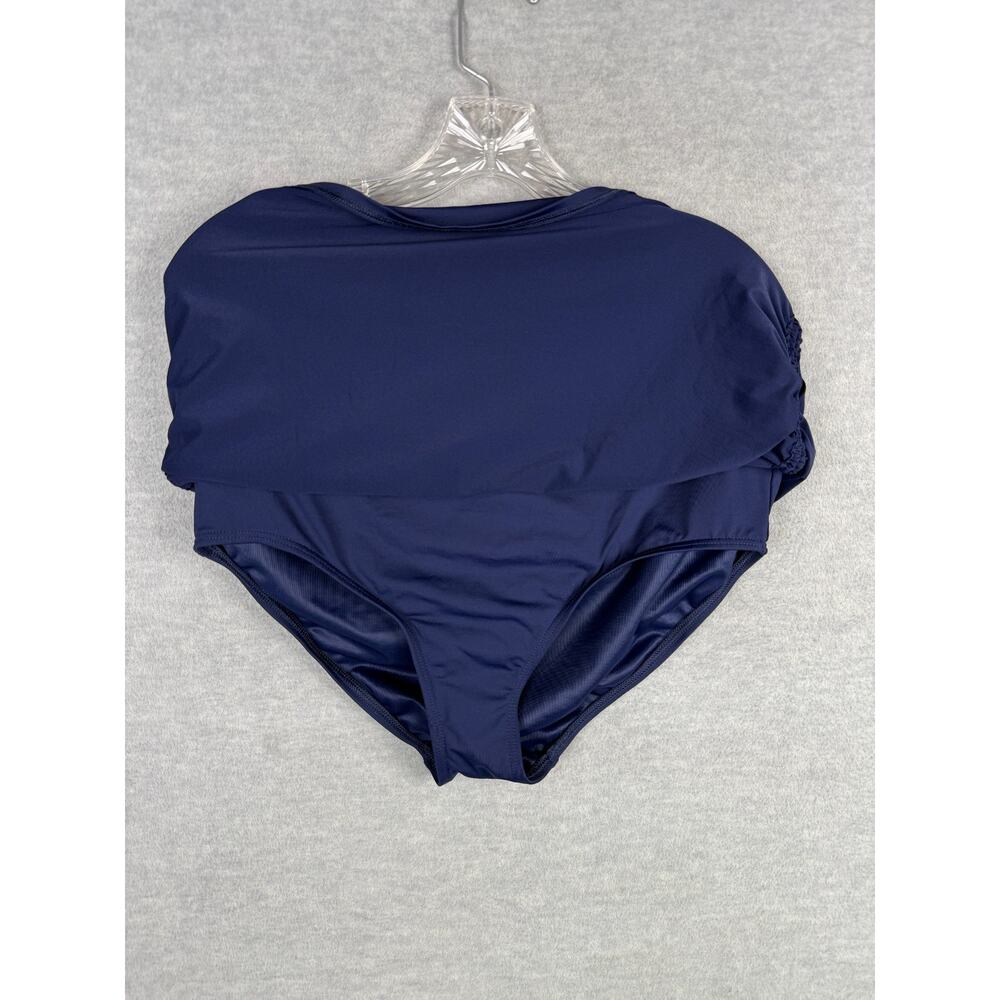 Lands End 12 Swim Skirt Navy Blue Ruched Tie Sides Built In Brief - Picture 3 of 9